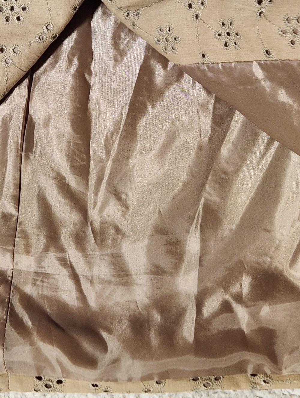 STUDIO V Y2K Eyelet Jacket Sz L Tan Cotton Embroidered Lined Boxy Cottagecore - Picture 8 of 8